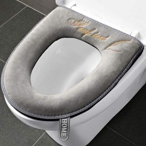 Lot de 2 housses de siège de toilette douces et épaisses avec poignée pour abattant WC - Lavable - Convient à tous les sièges de toilette ovales (1/4)