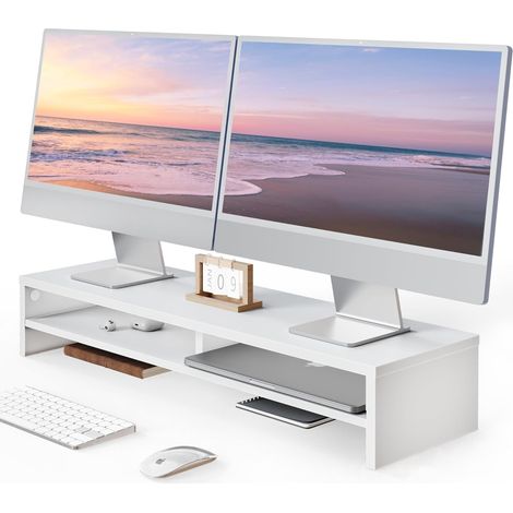 Support Ecran PC, 80cm, Pour Ordinateur Moniteur TV, Blanc (1/5)