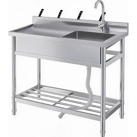 Évier sur pied inox avec robinet et égouttoir 99x51x94 cm (1/5)