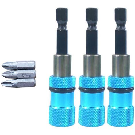 3pcs Porte-embout pour cloison sèche Bit pour cloison sèche Magnétique Tige hexagonale 1/4 de pouce Porte-embout magnétique à changement rapide Réglage profondeur vissage Embout de vissage (1/4)