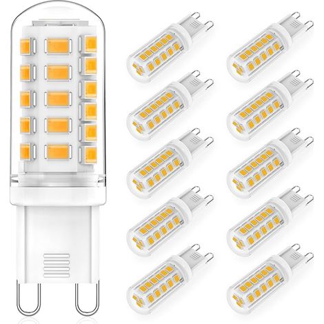 Ampoules G9 LED 3W Équivalent 33W 40W 50W G9 Halogène Lampe, Blanc Chaud 2700K, 500LM, 360 Degrés, Sans Scintillement, CRI 83+, AC/DC 220-240V, Non Dimmable, Paquet de 10 (1/5)