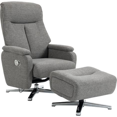Sillón relax reclinable manual con reposapiés independiente, lino gris oscuro OKMYHOME (1/5)