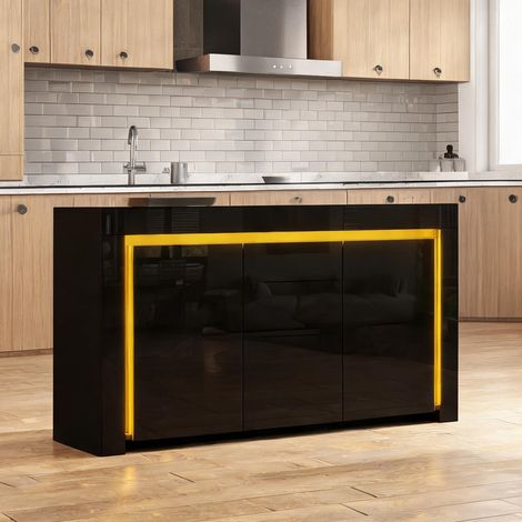 Meuble de rangement 140 x 40 x 65 cm laqué brillant avec LED (1/5)