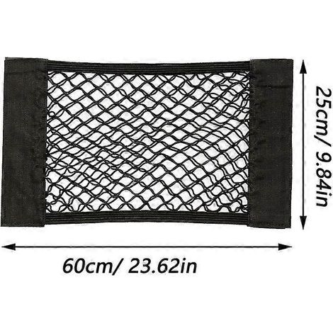 Filet de rangement pour coffre arrière de voiture, filet élastique avec fermeture auto-agrippante, sac de rangement en maille, pochette, organisateur de voiture, sac pour dossier de siège (25 x 60 cm)