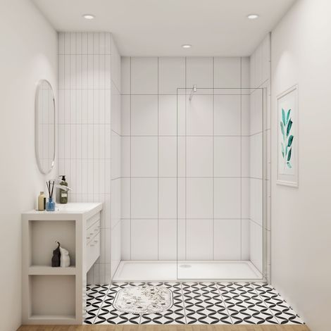 Paroi de douche à l'italienne 80x200cm profil chromé en verre trempé anticalcaire, livré avec barre de fixation 90cm en carré (1/5)