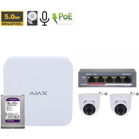 Ajax NVR Kit videosorveglianza Bianco + TurretCam 5Mp + HDD 1Tb + Switch PoE - 70936 NR.02 Telecamere