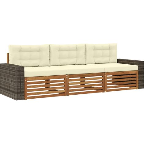 vidaXL Outdoor Sofa Set 3 pcs Natural and Cream Polyester