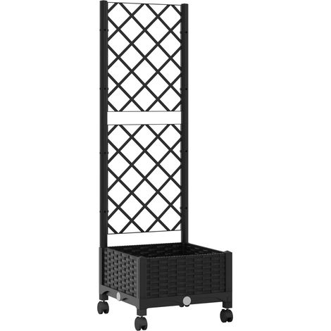 Garden Planter with Trellis&Wheels Black 40 x 40 x 131.5 cm PP vidaXL
