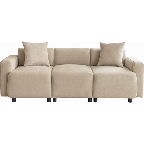 Canapé 3 Places En Chenille Beige, Design Contemporain, Assise Extra-large 57 Cm (1/5)