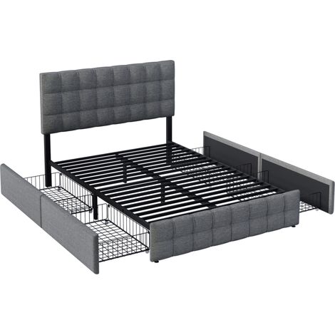Cama con almacenaje gris 140 x 200 cm con 4 cajones, somier y colchón (1/5)