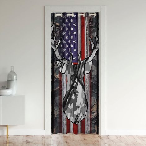 Cerf Rideau Occultant Cute Cerf Chasse Rideau de Porte 86x203cm Américains Drapeau Rouge Vert Rideaux Interieur Salon Chambre pour Chambre Salon Rideaux Exterieur d'entrée Fenêtre Décor - 86L X 203H c (1/5)