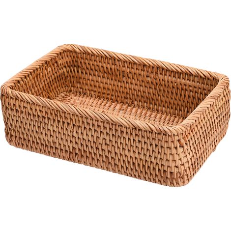Panier de rangement en rotin naturel, panier à fruits rectangulaire tressé, panier de rangement décoratif en rotin, convient pour la salle de bain et le salon.