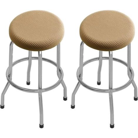 Housses de chaise - Kaki - Polyester - Housses pour tabourets de bar ronds - Lot de 2 - Housses d'assise - Imperméables - Anti-poussière (1/5)
