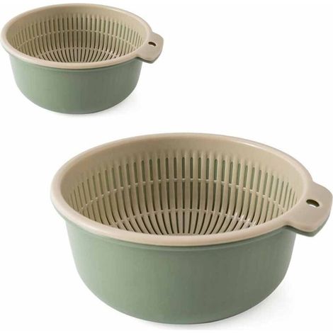 Paniers égouttoirs à fruits et légumes à double couche, ronds, grands et petits, en plastique robuste, lot de 2, ustensiles de cuisine professionnels.