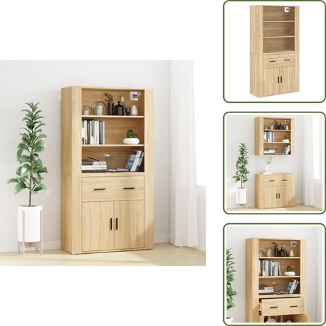 Buffet haut Chêne sonoma Bois d'ingénierie - Buffet Design - Buffet Moderne - Buffet En Bois - Buffet Rangement - Buffet Mural (1/5)