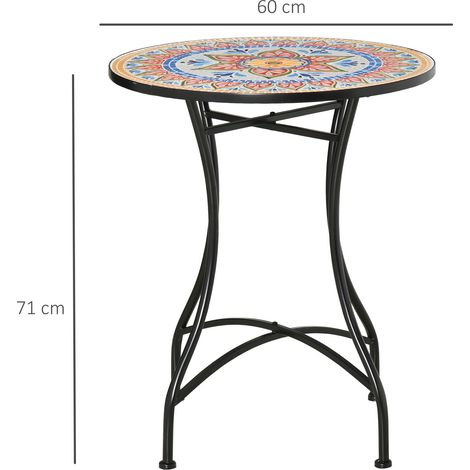 Table de jardin, table mosaïque, table bistro ronde, table d'appoint avec plateau en mosaïque, céramique, métal, rouge, bleu et blanc, Ø 60 cm