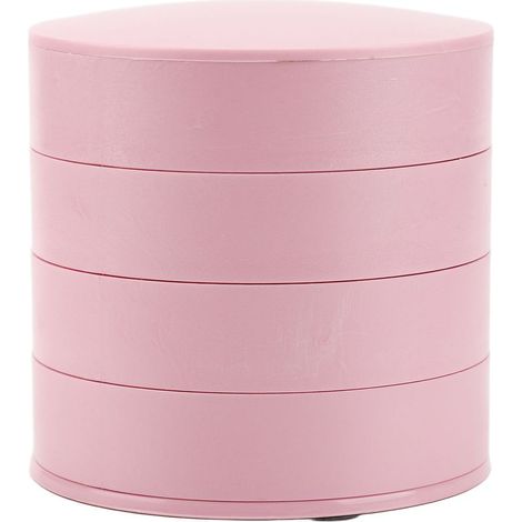 Organisateur à bijoux rotatif 4 niveaux, boîte ronde anti-poussière avec couvercle, 360 degrés de rotation, pour bureau et maison, rose (1/5)