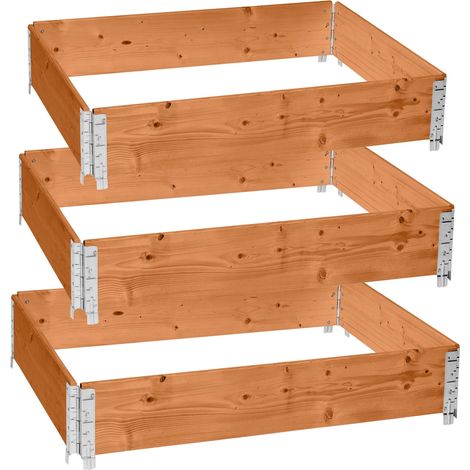 Garronda naturbelassene Hochbeete für Garten Palettenrahmen 120x80x20 cm Hochbeet Holz 3 Stück steckbar stapelbar faltbar für Pflanzen Blumen Kräuter Obst und Gemüse Braun GD-0075