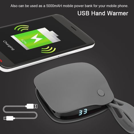 Mini chauffe-mains portable antidéflagrant rechargeable par USB avec batterie externe pour la maison et le bureau (gris) (1/5)