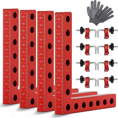 90°-Positionierblock, 14 cm Winkelklemme, Aluminium-Winkelklemme, Positionierwinkel mit 4 Klammerpaaren, Holzbearbeitungswerkzeug für Bilderrahmen – 4er-Set