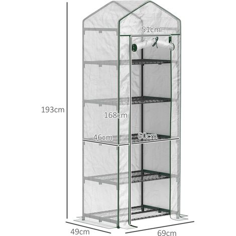 Serre avec porte enroulable, étagères, serre en acier avec film résistant à l'hiver, serre pour balcon, jardin, serre à tomates 69 x 49 x 193 cm, serre pour tomates, légumes, fleurs, blanche (1/5)