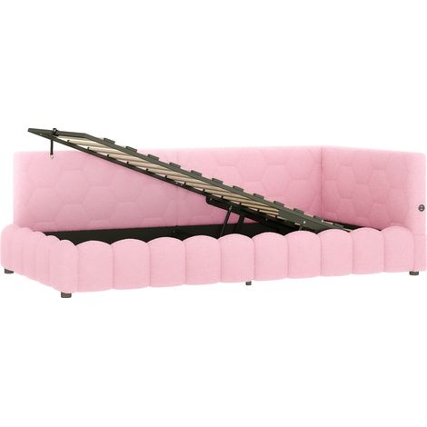 Cama banco 90 x 200 cm con somier, arcón hidráulico, LED, USB y USB-C, rosa (1/5)