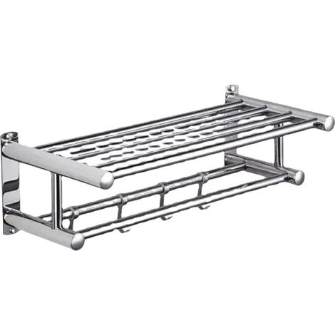 Porte-serviettes mural double, étagère de salle de bain, 40 cm, finition brossée, acier inoxydable Extra 201 (1/3)