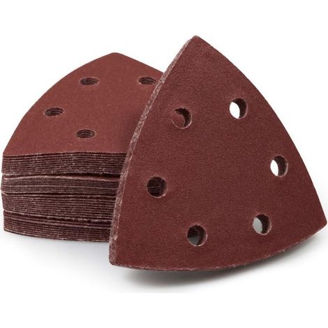 Lot de 50 triangles abrasifs auto-agrippants 90 mm avec 6 trous, pour outils oscillants multifonctions - Papier de verre velcro grain 40 (1/5)