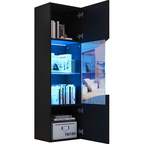 CHICFURN Vitrina alta 35x50x165 cm negra de aglomerado, LED, 4 niveles (1/5)