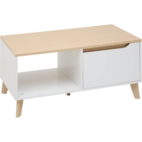 Table Basse Avec Tiroir "Luma" 90cm Blanc (1/5)