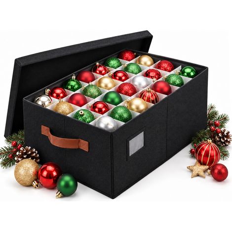 Relaxdays Christmas bauble storage box, 96 baubles, HxWxD: 26 x 66.5 x 33 cm, polyester, cardboard, black (1/5)