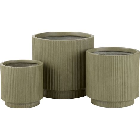 Cachepot vert en poterie finition argile style contemporain - Vert argile naturel (1/2)