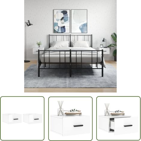 The Living Store Tables de chevet murales 2 pcs blanc brillant 35x35x20 cm - Table De Chevet Murale - Meuble De Rangement Mural - Commode Murale - Étagère Murale - Déco Murale (1/5)