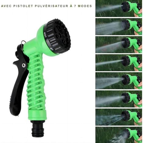 Tuyau d'arrosage Extensible 30M/100FT, Tuyau d'arrosage Flexible avec 7 Modes de Pulvérisation, anti-fuite, Convient pour le jardin, Lavage de Voiture (Vert) (1/3)