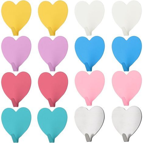 Paquet De 16 Crochets En Forme De Coeur, Crochets D'Amour Colorés, Crochets En Métal, Crochets Autocollants, Patères Mignonnes, Crochets Décoratifs, Accessoires Pour La Maison (1/5)