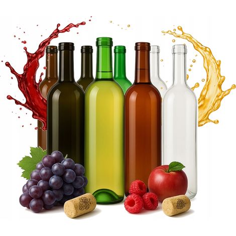10 BOTELLAS DE VINO DE 0,75 L + TAPONES DE CORCHO - 3 COLORES (1/5)