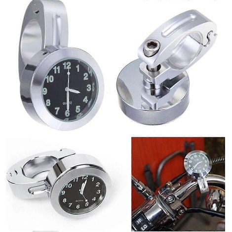 Mini horloge numérique étanche 7/8" pour guidon de moto (argentée)-Silver