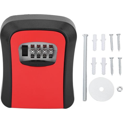 Caja fuerte portátil de aleación para llaves, con combinación de 4 dígitos, para montaje en pared, para uso exterior en casa o en el garaje (roja). (1/5)