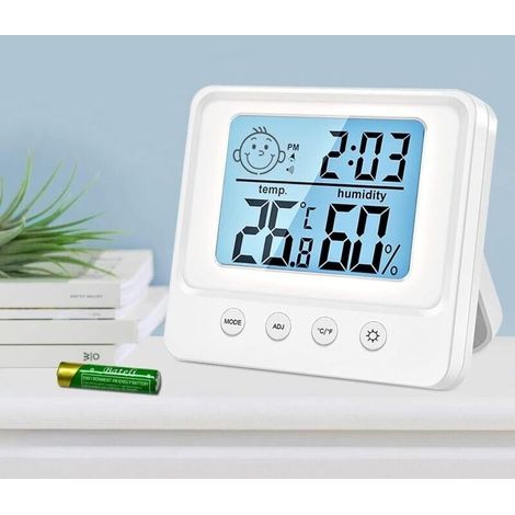 Thermomètre Intérieur Hygromètre, Capteur Humidité Station Meteo Interieur, Intelligente Rétroéclairage, Horloge, Date, ℃ / ℉ Commutable, Thermomètre Maison Hygromètre Bureau Serre (1/4)