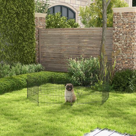 PawHut Parc enclos chiots animaux domestiques pour chiens lapins rongeurs petits animaux intérieur et extérieur diamètre 180 cm 8 panneaux 71 x 61 cm noir