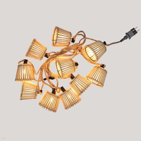 LED Außenlichterkette mit Stecker 5m lang + 3m Kabel IP44 2200 K Bambus Schirme außen Garten Terrasse Balkon Beleuchtung (1/5)