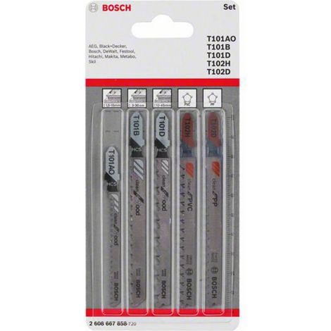 BOSCH 2608667858 LAME DE SCIE SAUTEUSE-SET, ARGENT, SET DE 5 PIÈCES