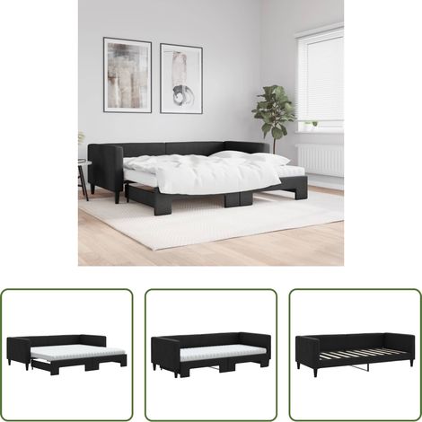 vidaXL Doppelbett - Tagesbett Ausziehbar mit Matratzen Schwarz 90x190 cm Stoff (1/5)