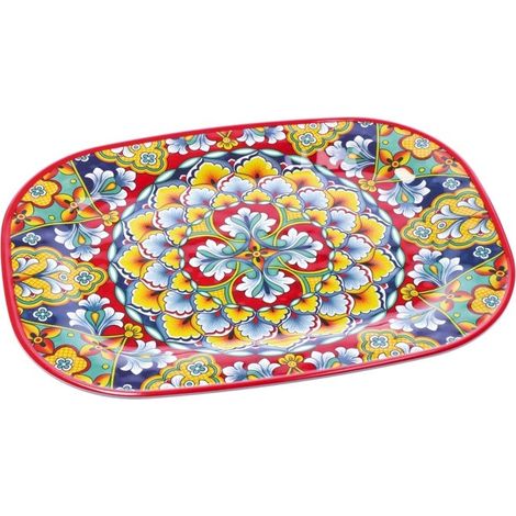 Regalo Italiano Vassoio Rettangolare Rian in Melamina 43 x 32 Cm H 2 Cm Rosso Blu
