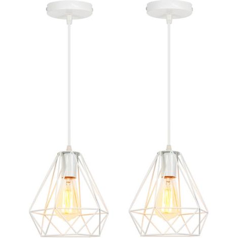royaluxe- 2X Métal Diamant 20CM Lustre Industriel Vintage Lampes Suspendues Rustique Plafonnier Moderne Pour Salle À Manger Décoration Intérieure Blanc