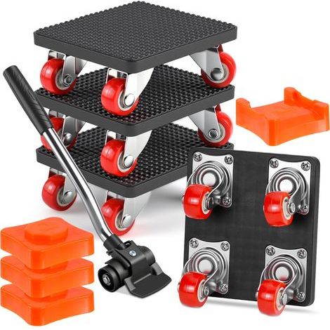 Kit de roulettes de Transport pour Meubles Charge Lourde, avec 4 Roues Pivotantes à 360 et Lève-Meuble, Charge Maximale 500kg, Kit de Deplace Meuble a Roulette pour Meubles Objets Lourds (1/5)