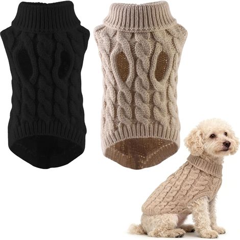Lot de 2 Pulls en Maille Torsadée pour Chien Vêtement d'hiver Chaud et Extensible pour Petits et Moyens Chiens Chats (1/5)