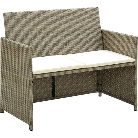 2-Sitzer-Gartensofa mit Polstern Beige Poly Rattan