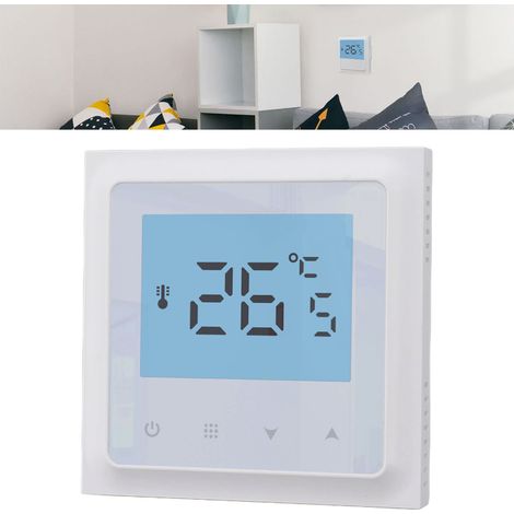 Termostato digital programable para calefacción por suelo radiante y mural con enchufe europeo – NTC (10 kΩ) 1% – ABS – 90–240 V CA – 3 A – ±0,5 °C – Control individual (5/2, 6/1, 7 días) – Modo vacac (1/5)