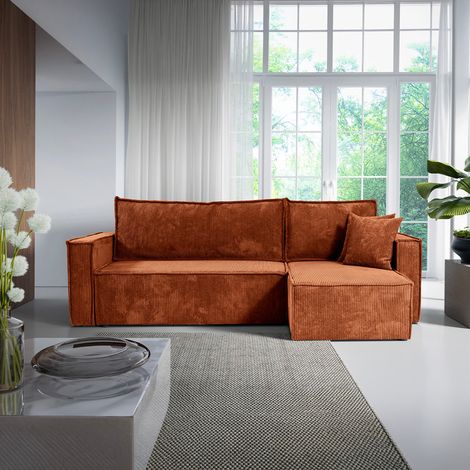 Canapé d'angle réversible convertible 3 places Ezekiel velours côtelé Terracotta (1/5)